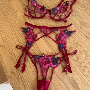 Red and Purple Floral Lingerie Set